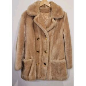 Sears Women's‎ Vintage Faux Fur Coat 70s Washable Double-breasted Gold Button